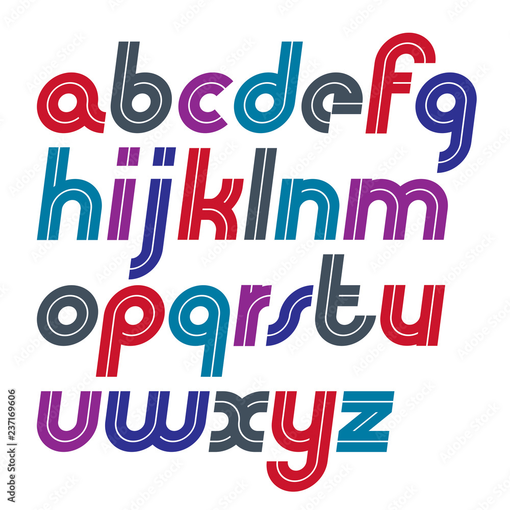 Aufkleber vector script, cool bold italic alphabet letters set made with white lines, for use as design elemen