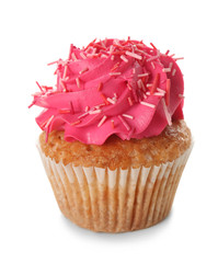 Delicious color cupcake on white background