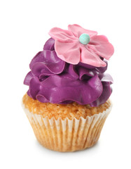 Delicious color cupcake on white background
