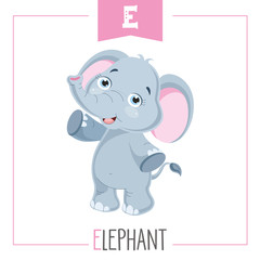 Vector Illustration Of Alphabet Letter E And Elephant