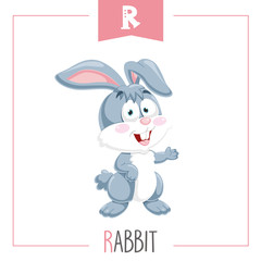 Vector Illustration Of Alphabet Letter R And Rabbit