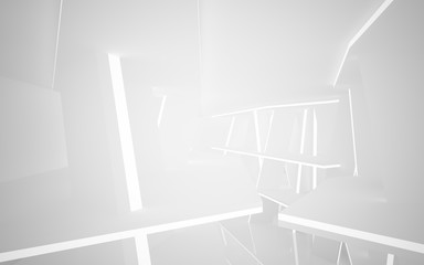 Abstract white interior of the future, with neon lighting. 3D illustration and rendering