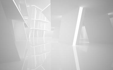 Abstract white interior of the future, with neon lighting. 3D illustration and rendering