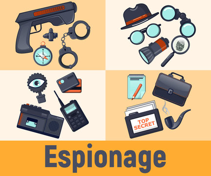 Espionage concept banner. Cartoon banner of espionage vector concept for web, giftcard and postcard