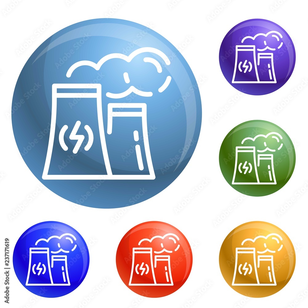 Poster eco factory icons set vector 6 color isolated on white background