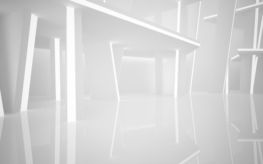 Abstract white interior of the future, with neon lighting. 3D illustration and rendering