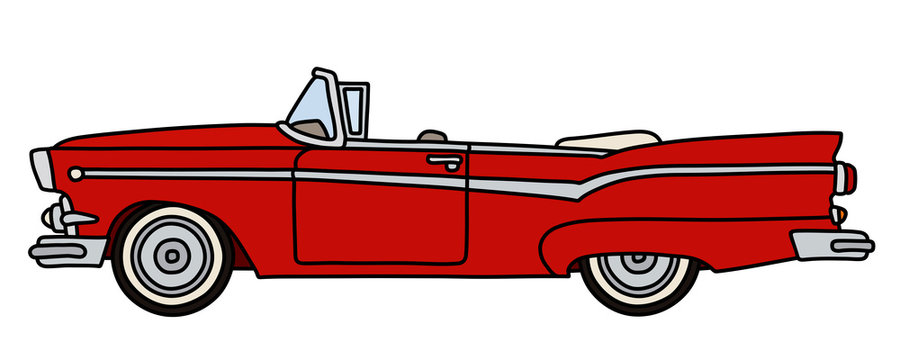 The funny old red american convertible