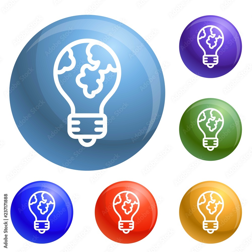 Poster global bulb icons set vector 6 color isolated on white background