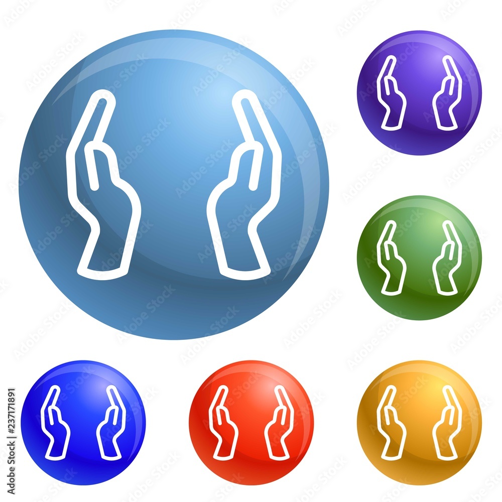 Poster hands keep icons set vector 6 color isolated on white background