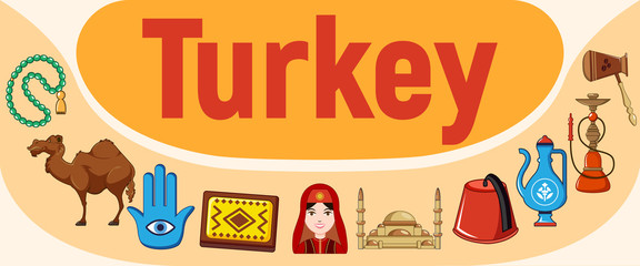 Turkey concept banner. Cartoon banner of turkey vector concept for web, giftcard and postcard