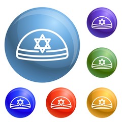 Kippah icons set vector 6 color isolated on white background