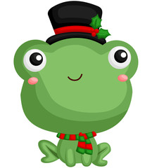 A vector of cute little frog sitting and wearing christmas costume