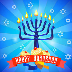 Happy Hanukkah concept background. Cartoon illustration of Happy Hanukkah vector concept background for web design