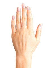 Female hand showing five fingers and palm