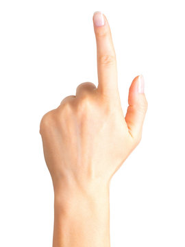 Woman hand with the index finger pointing up