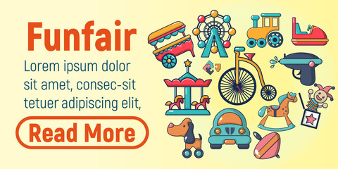 Funfair concept banner. Cartoon banner of funfair vector concept for web, giftcard and postcard