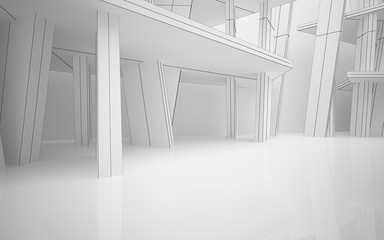 Abstract white interior highlights future. Polygon drawing. Architectural background. 3D illustration and rendering