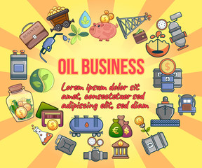 Oil business concept banner. Cartoon banner of oil business vector concept for web, giftcard and postcard