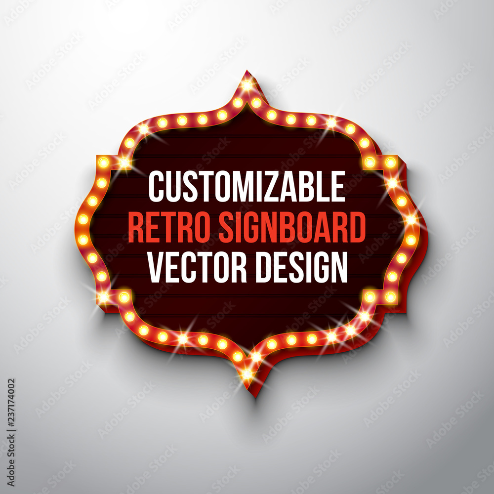 Aufkleber vector retro signboard or lightbox illustration with customizable design on clean background. light 