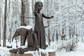 Kiev, Ukraine- February 10, 2018: Monument based on fairy tales in the city park.