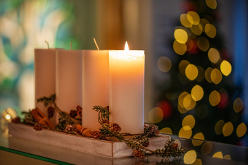 Christmas decoration candle for advent season four candles burning