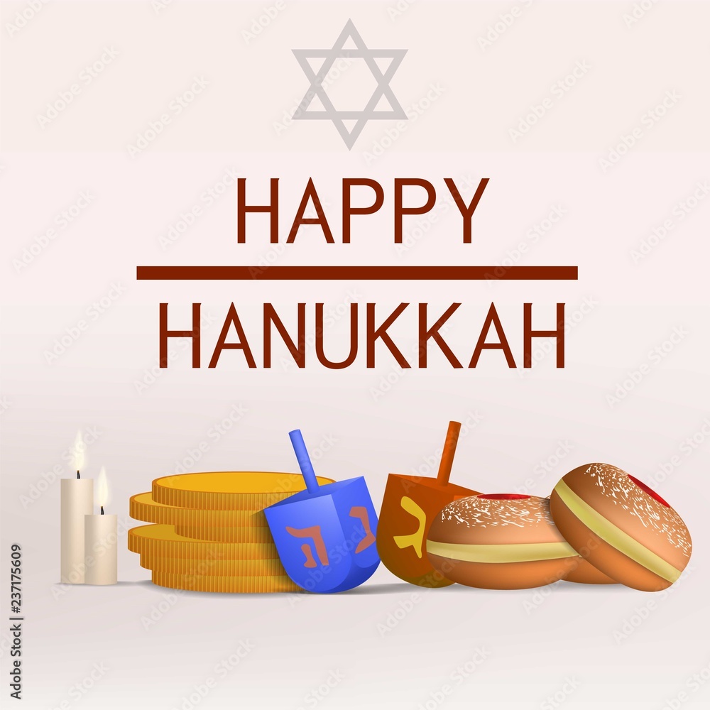 Poster happy hanukkah concept background. realistic illustration of happy hanukkah vector concept backgroun