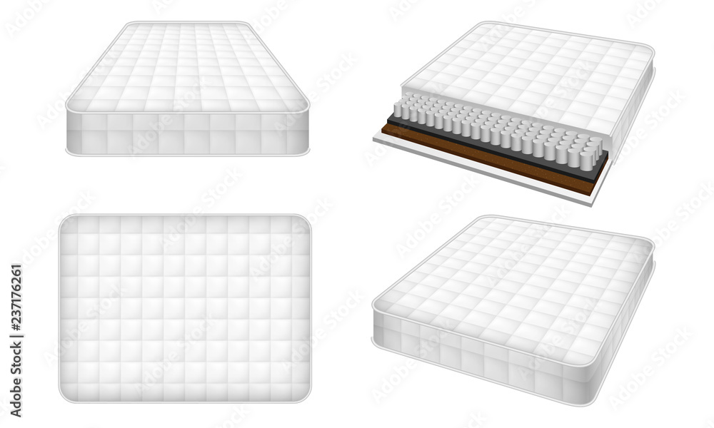 Poster mattress icon set. realistic set of mattress vector icons for web design
