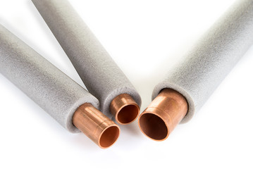 Insulation for heating pipes on a white background