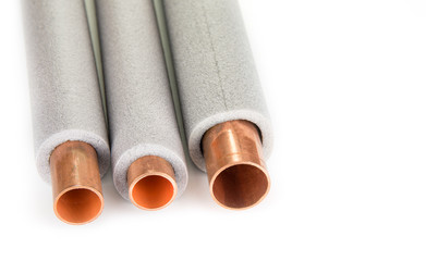 Insulation for heating pipes on a white background