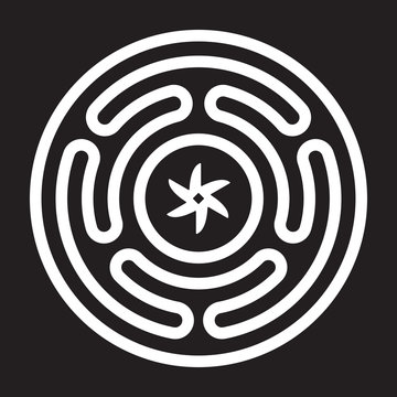 The Strophalos or Hecates wheel, emblem of the ancient Greek lunar Goddess Hecate hand drawn black and white isolated vector illustration. Blackwork, flash tattoo or print design.