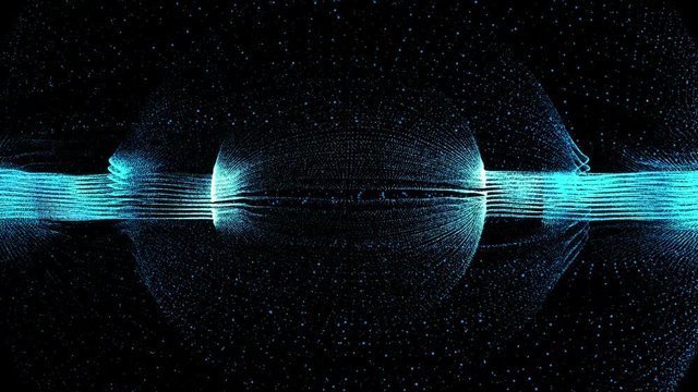 3d render technology partical background. Abstract particle form with sphere form in the center.