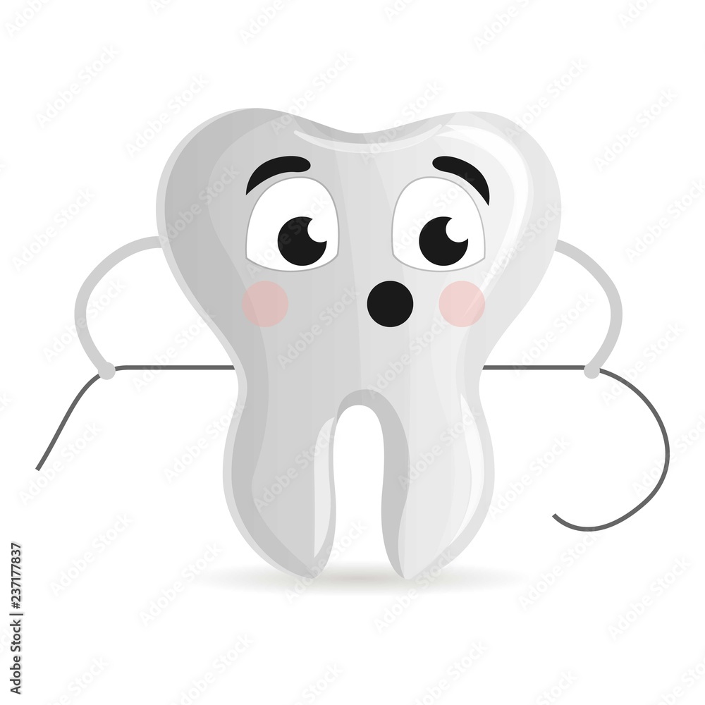 Poster cute tooth with floss icon. cartoon of cute tooth with floss vector icon for web design isolated on 