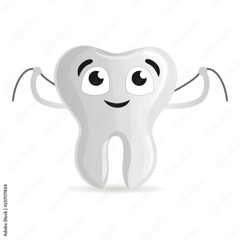 Poster happy tooth with floss icon. cartoon of happy tooth with floss vector icon for web design isolated o