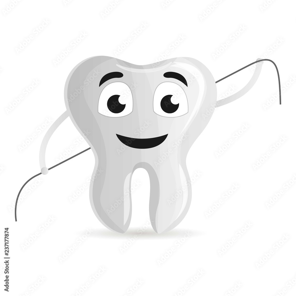 Poster tooth with dental floss icon. cartoon of tooth with dental floss vector icon for web design isolated