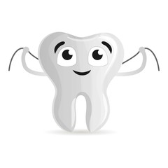 Happy tooth with floss icon. Cartoon of happy tooth with floss vector icon for web design isolated on white background