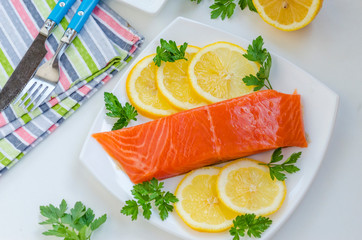 piece of raw salmon on a plate