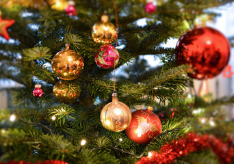 Christmas tree decorated with glass baubles ornaments