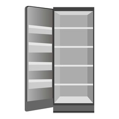 Empty open fridge icon. Cartoon of empty open fridge vector icon for web design isolated on white background