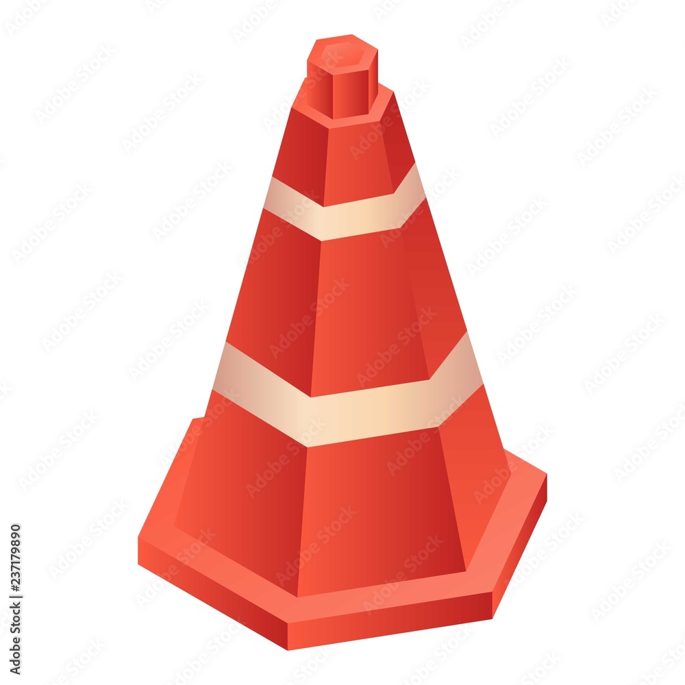 Sticker plastic road cone icon. isometric of plastic road cone vector icon for web design isolated on white 