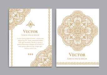 Gold and white vintage greeting card. Luxury vector ornament template. Great for invitation, flyer, menu, brochure, postcard, background, wallpaper, decoration, packaging or any desired idea