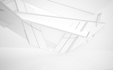 Abstract white interior highlights future. Polygon drawing. Architectural background. 3D illustration and rendering
