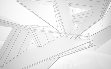 Abstract white interior highlights future. Polygon drawing. Architectural background. 3D illustration and rendering