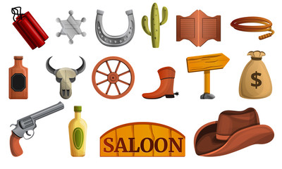 Saloon icon set. Cartoon set of saloon vector icons for web design