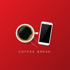 Vector design of coffee poster advertisement on red background