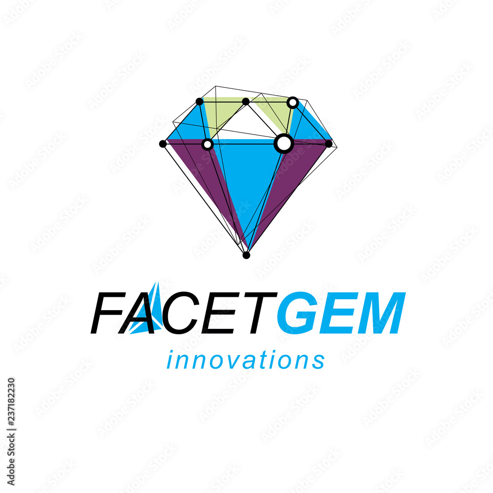 Poster innovation technologies logo. vector abstract 3d mesh object, design element technology low poly tem