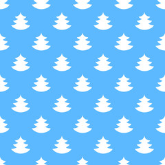 Vector seamless pattern with solid white Christmas tree on blue background