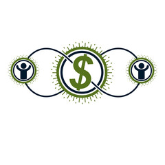 The Global Financial System conceptual logo, unique vector symbol. Dollar signs, circulation of money.