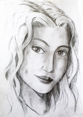 Portrait of a girl, drawn in pencil on white album paper