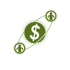The Global Financial System conceptual logo, unique vector symbol. Dollar signs, circulation of money.