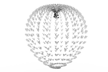 Currency character, illustrations of CGI typography transparency glass, b&w black & white sphere or planet.